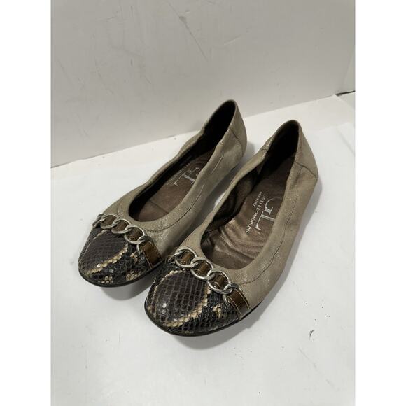 AGL Attilio Giusti Leombruni Cap Toe Ballet Flats Chain Detail Sz 37.5 - 7.5 US - Picture 1 of 11